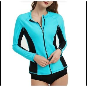 Lily Cat XXL Womens UPF 50+ Long Sleeve Full Zip Swim Top Rash Guard